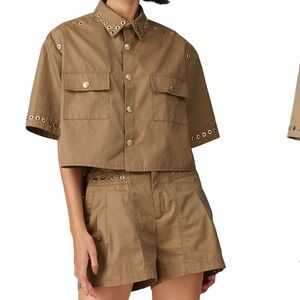Cropped Khaki Shirt with Button Details